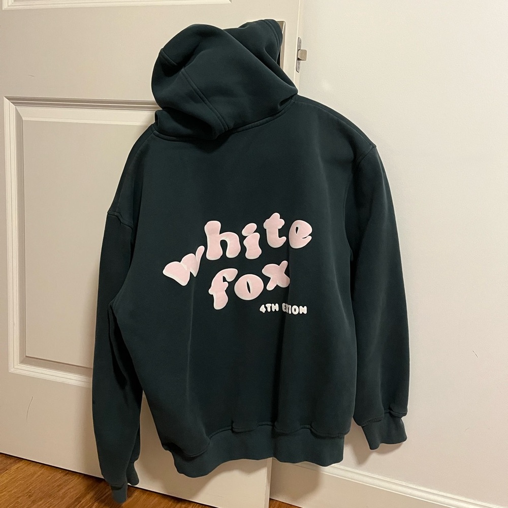 White Fox Green Hoodie with Pink Logo